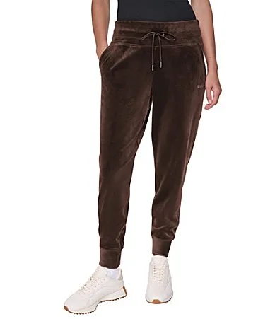 DKNY Sport Velour Mini Rhinestone Mid Rise Cuffed Slim Fit Joggers
