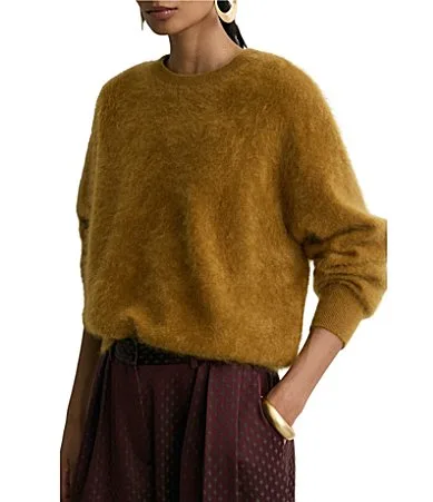 Alina Ribbed Crew Neck Long Sleeve Brushed Cashmere Sweater by Reiss