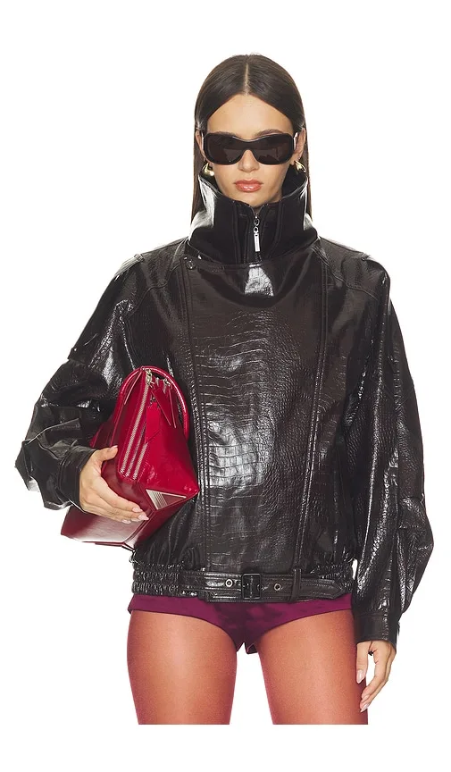Faux Leather Croc Embossed Jacket