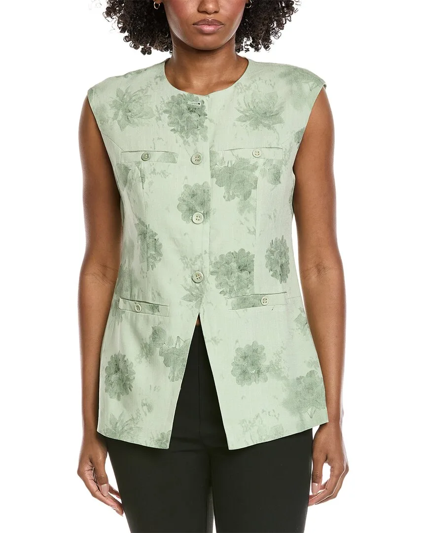 Printed Linen-Blend Vest by Gracia