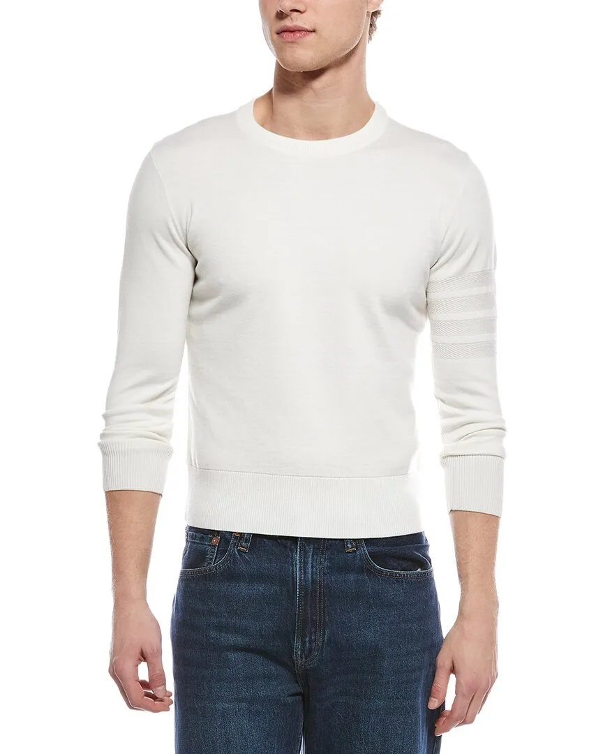 Merino 4 Bar Wool & Linen-Blend Crewneck Sweater by Thom Browne