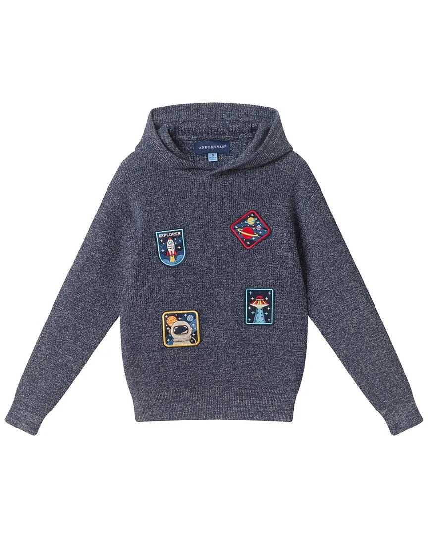 Hooded Space Patches Sweater by Andy & Evan