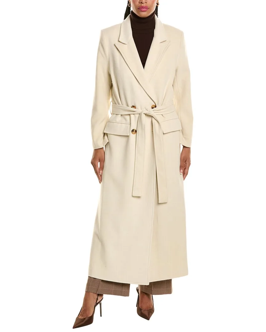 Elegant Doubled Breasted Belted Wool-Blend Long Coat