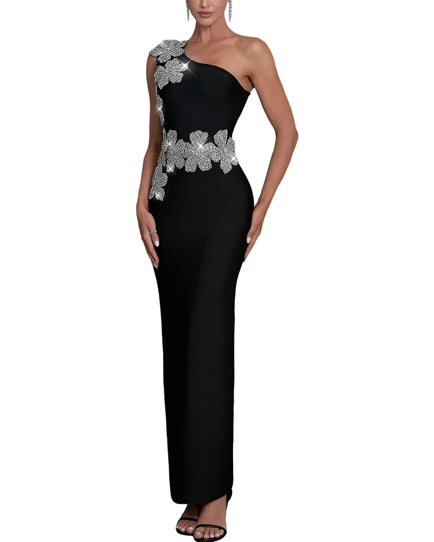 Embellished One-Shoulder Maxi Dress