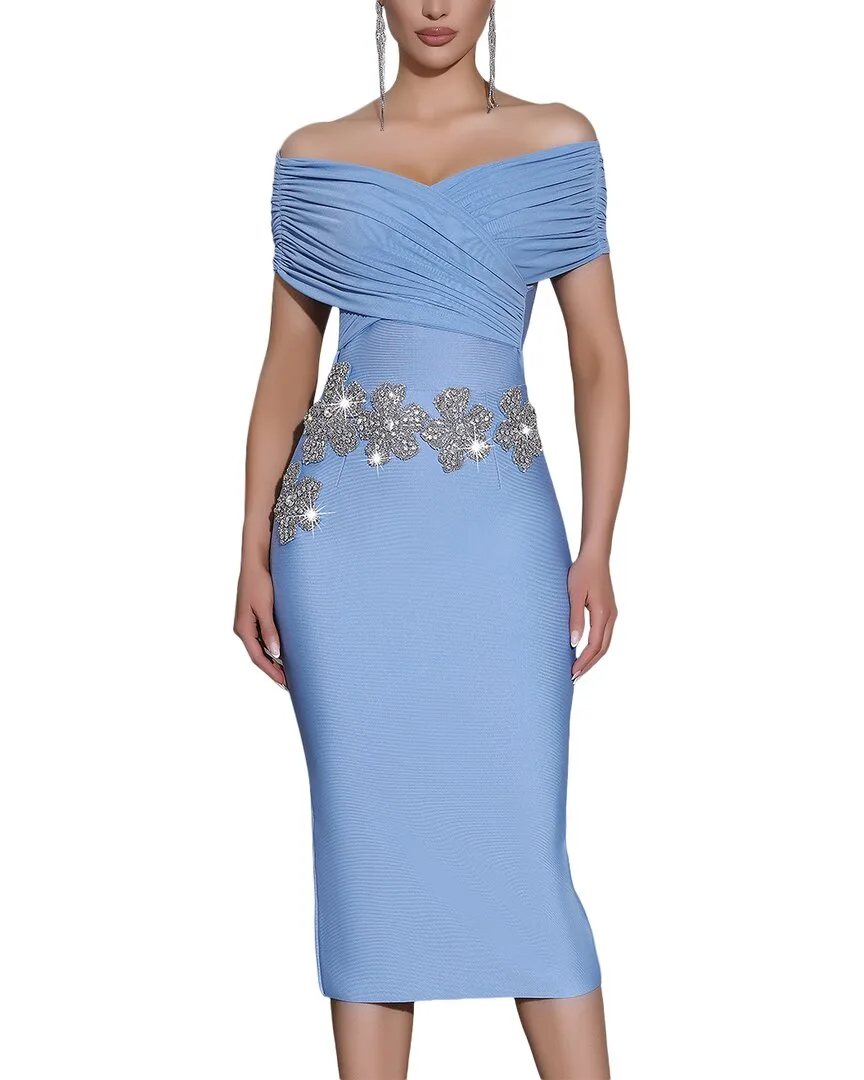 Embellished Off-The-Shoulder Midi Dress