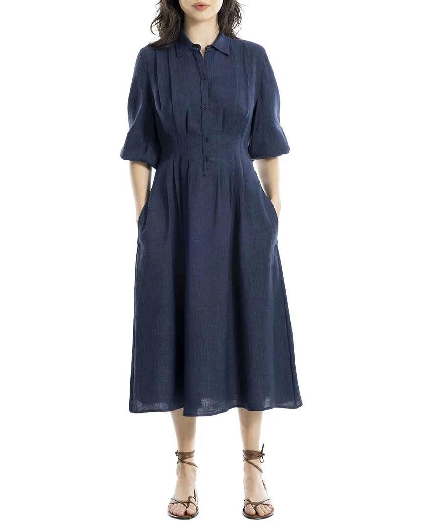 3/4 Sleeve Front Pleat Midi Dress