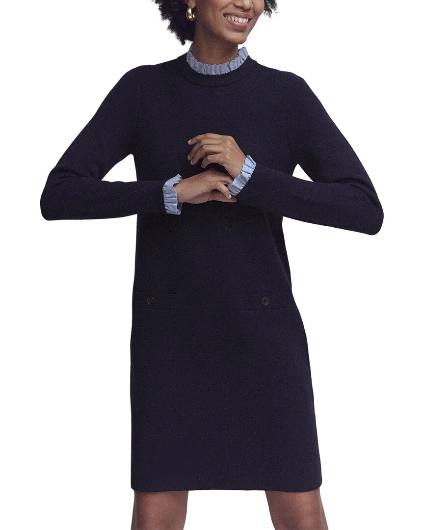 Woven Trim Knit Wool-Blend Dress by Boden