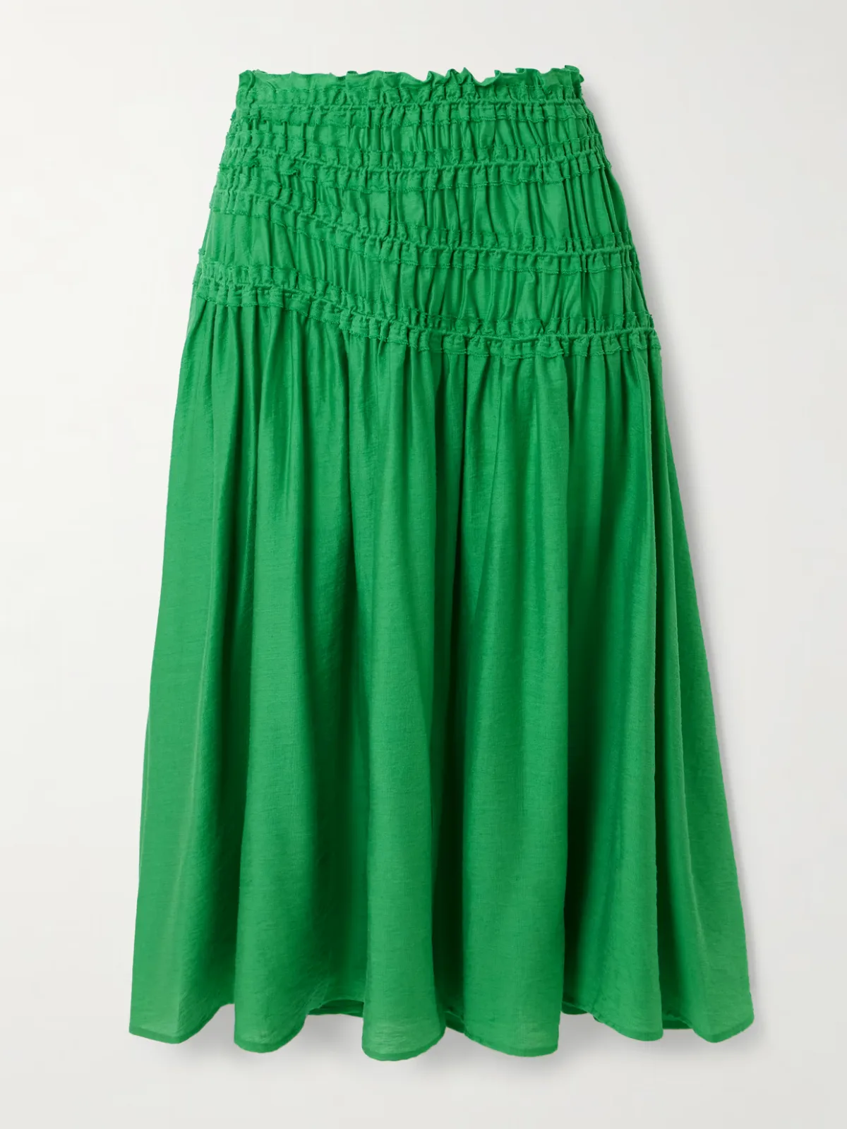 - Ruffled Smocked Lyocell-blend Midi Skirt -