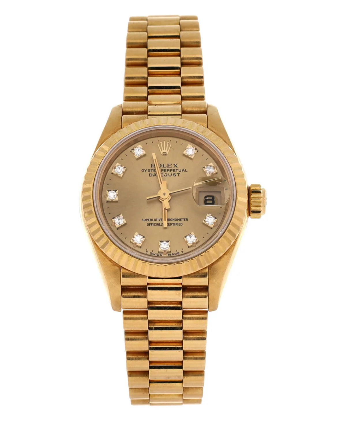 Rolex Oyster Perpetual President Datejust Automatic Watch in Gold with Diamond Markers 26mm