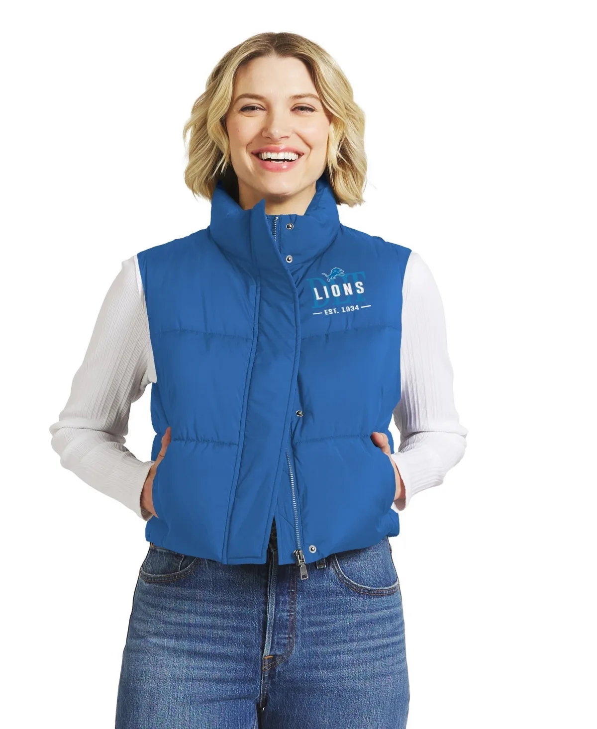 Detroit Lions Cropped Puffer Full-Zip Vest by Wear by Erin Andrews