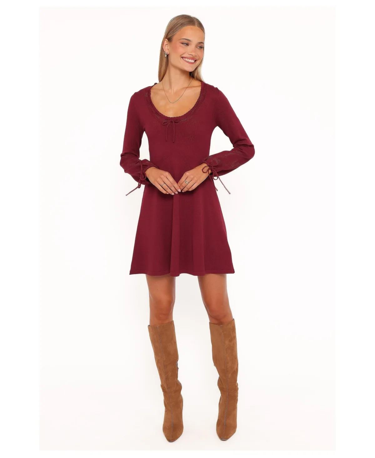 Kaylee Scoop Neck Knit Long Sleeve Mini Dress by Petal and Pup