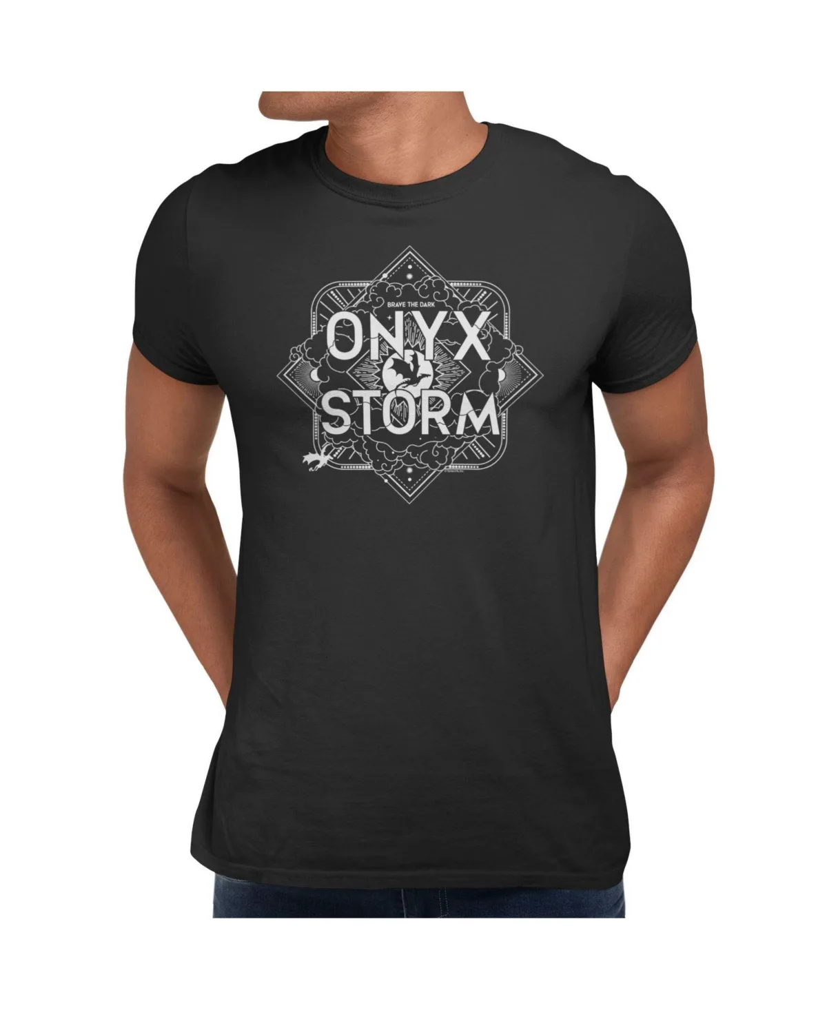 The Empyrean Onyx Storm Brave the Dark Dragon Short-Sleeve Graphic T-Shirt by Fourth Wing