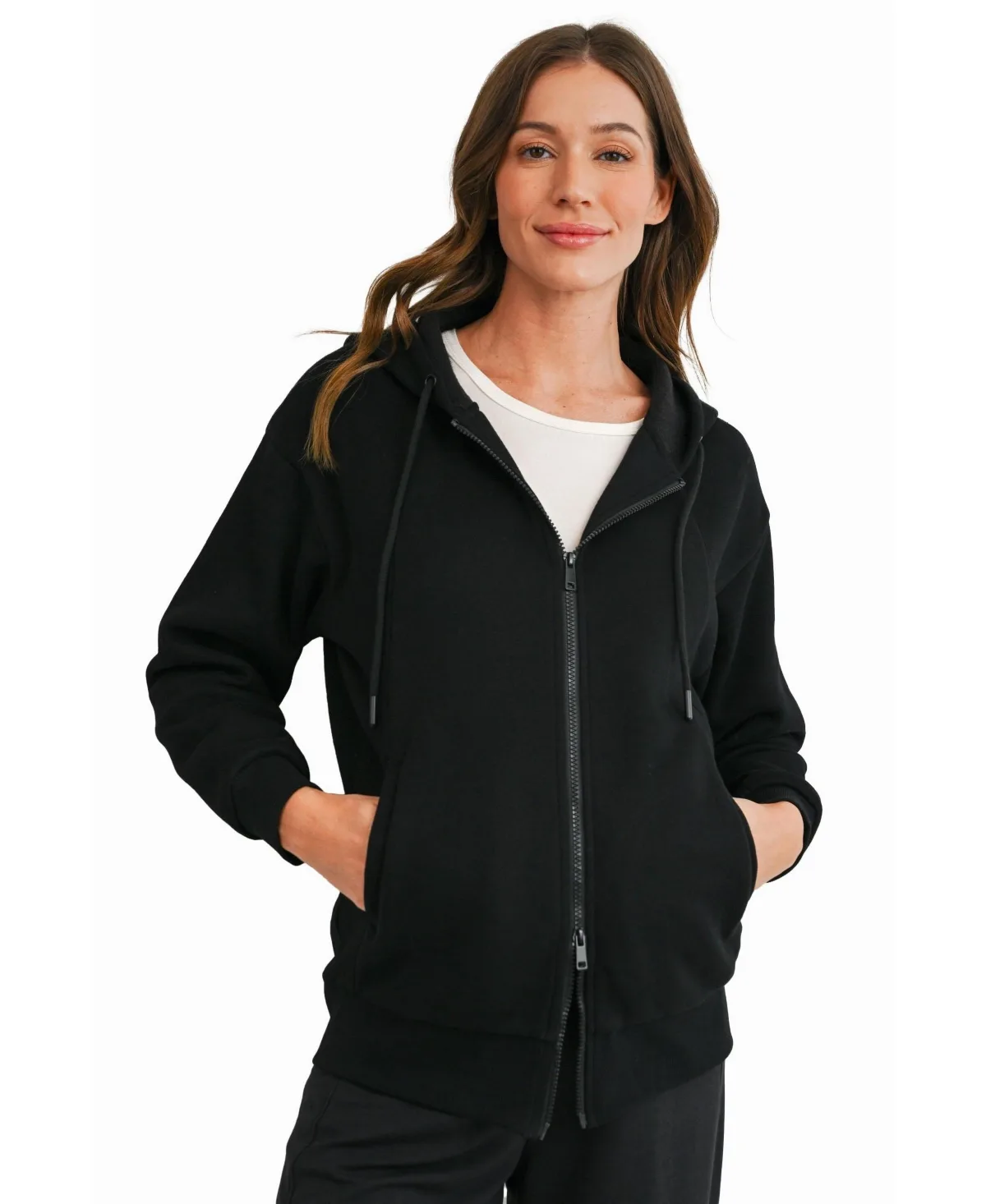 Full-Zip Ribbed-Trim Hoodie by Hello Miz