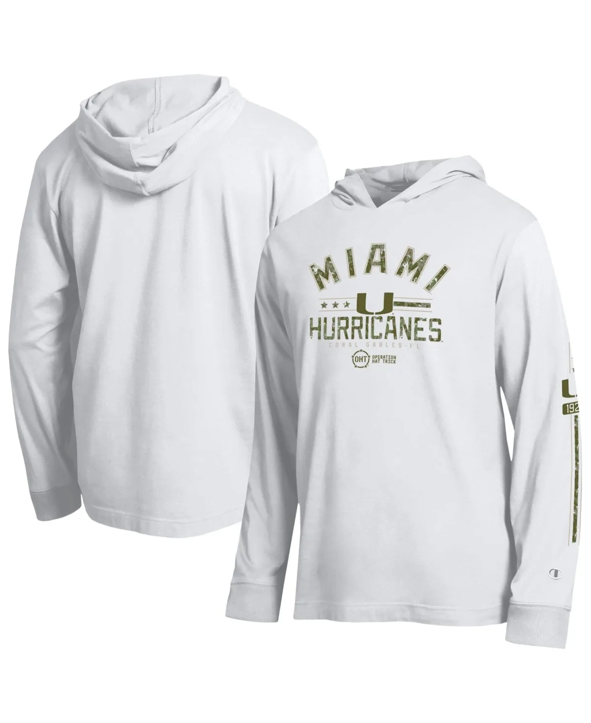 Miami Hurricanes Operation Hat Trick Sleeve Line Hooded Long-Sleeve T-Shirt
