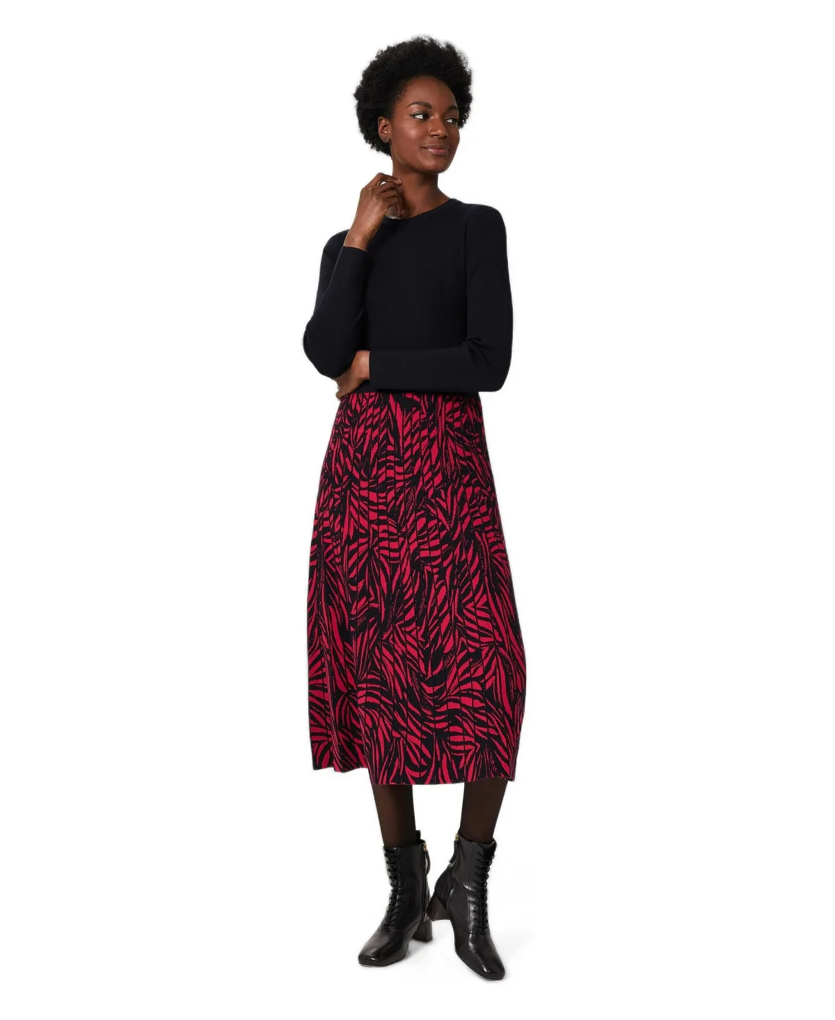 Harlie Long-Sleeve A-Line Midi Sweater Dress by Hobbs London