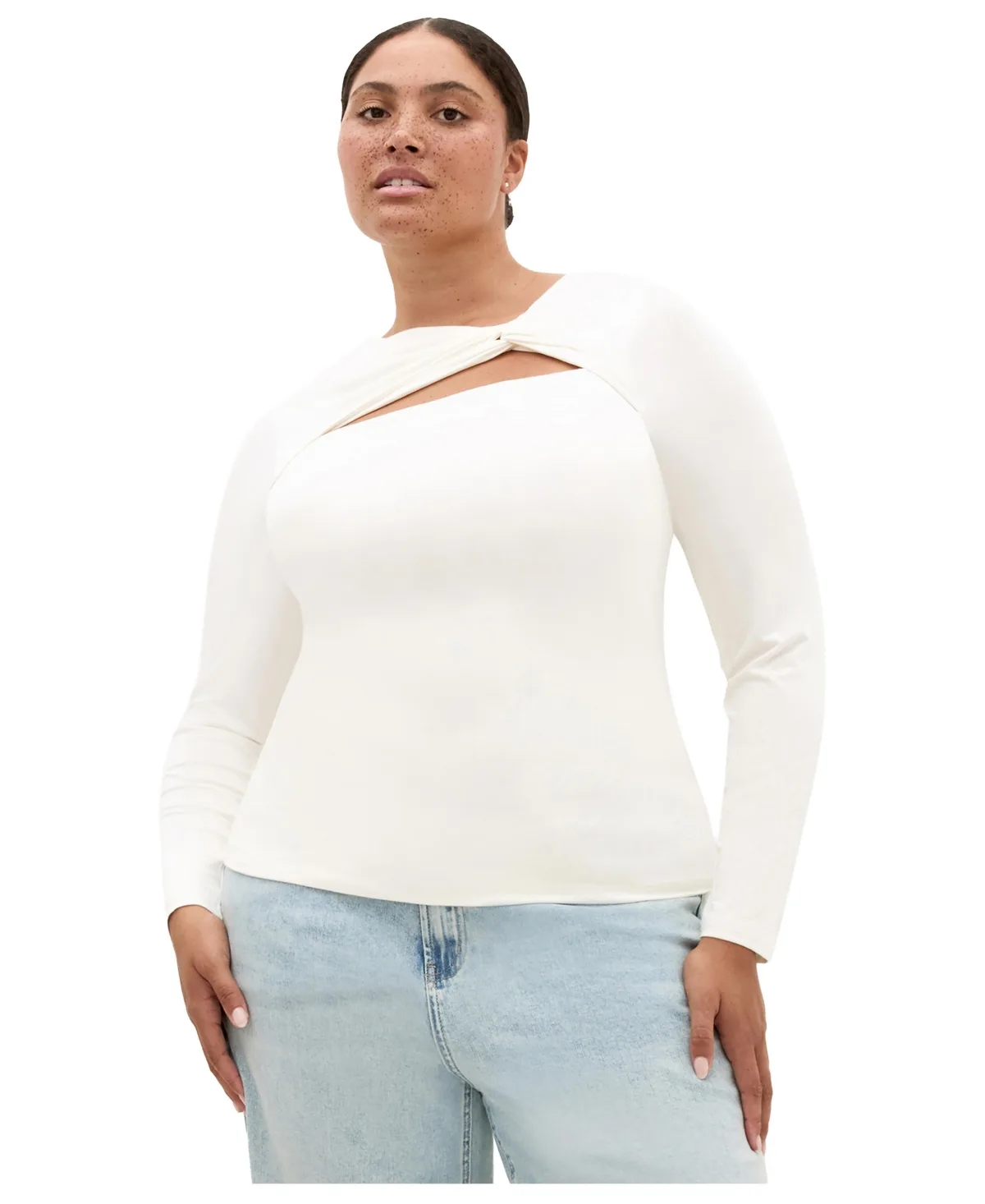 Percy Street Twisted Boat Neck Long-Sleeve Open-Chest Top by City Chic