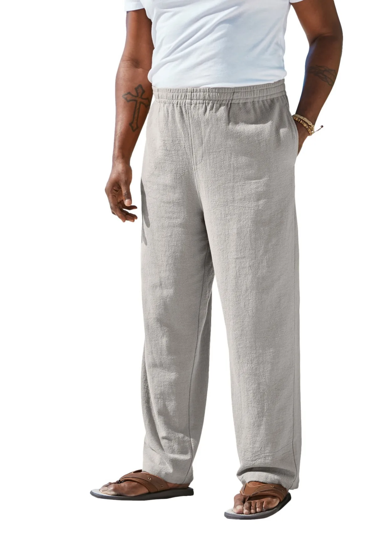 Elastic Waist Gauze Cotton Pants by Kingsize