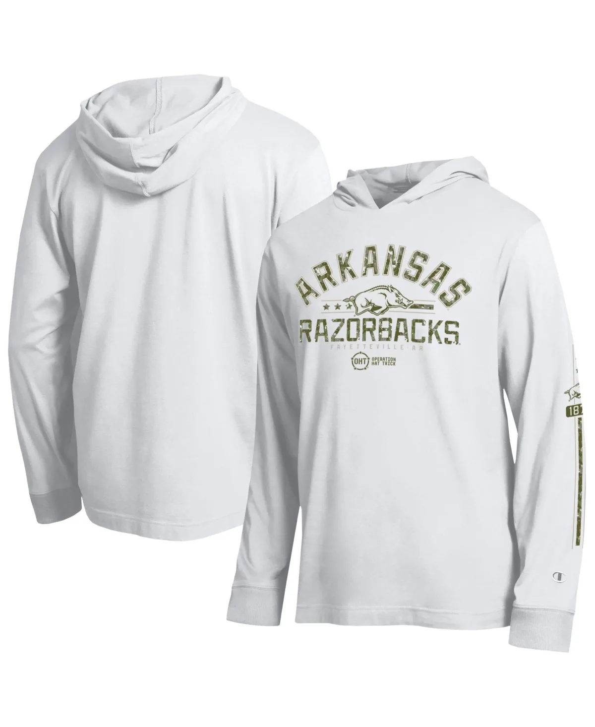 Arkansas Razorbacks Operation Hat Trick Sleeve Line Hooded Long-Sleeve T-Shirt