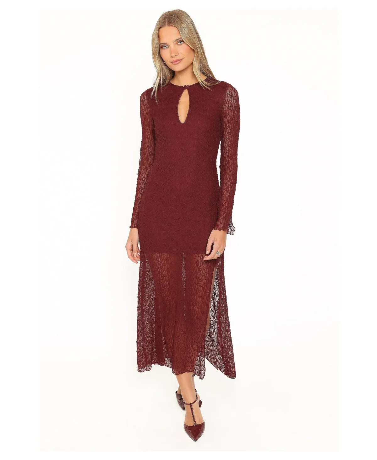 Darlita Long-Sleeve Keyhole Lace Maxi Dress by Petal and Pup