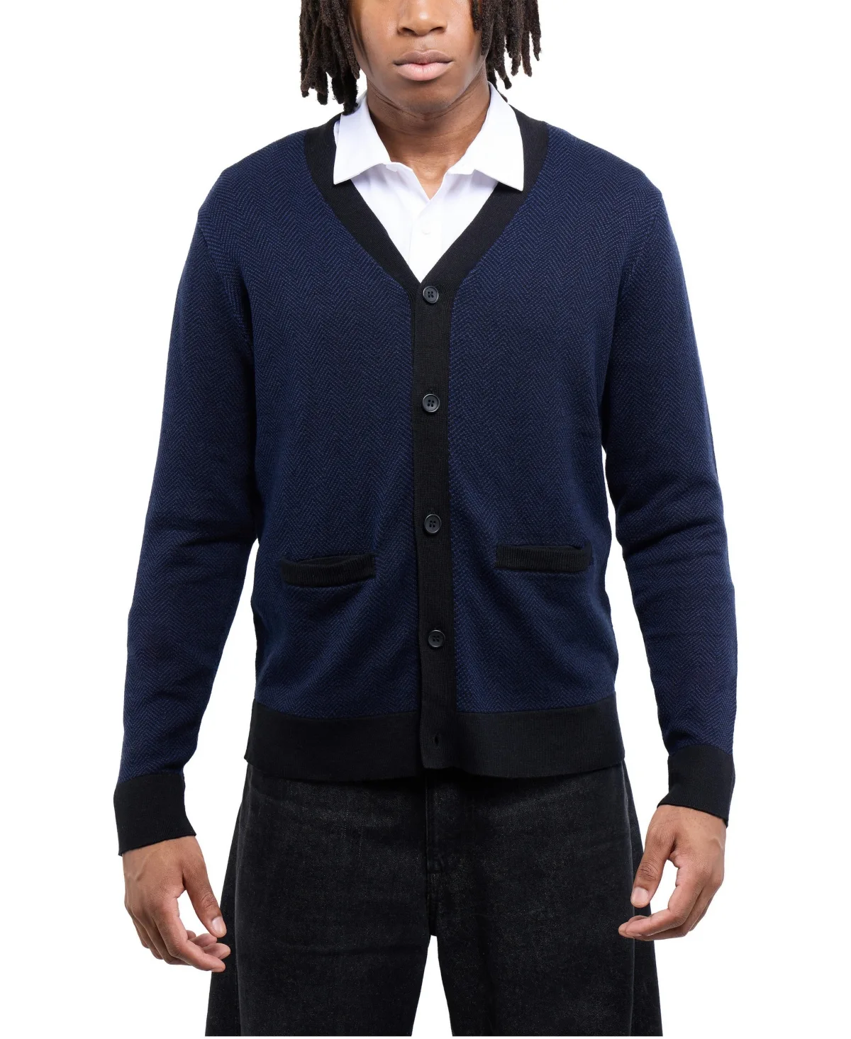 Herringbone Regular-Fit V-Neck Cardigan by Xray