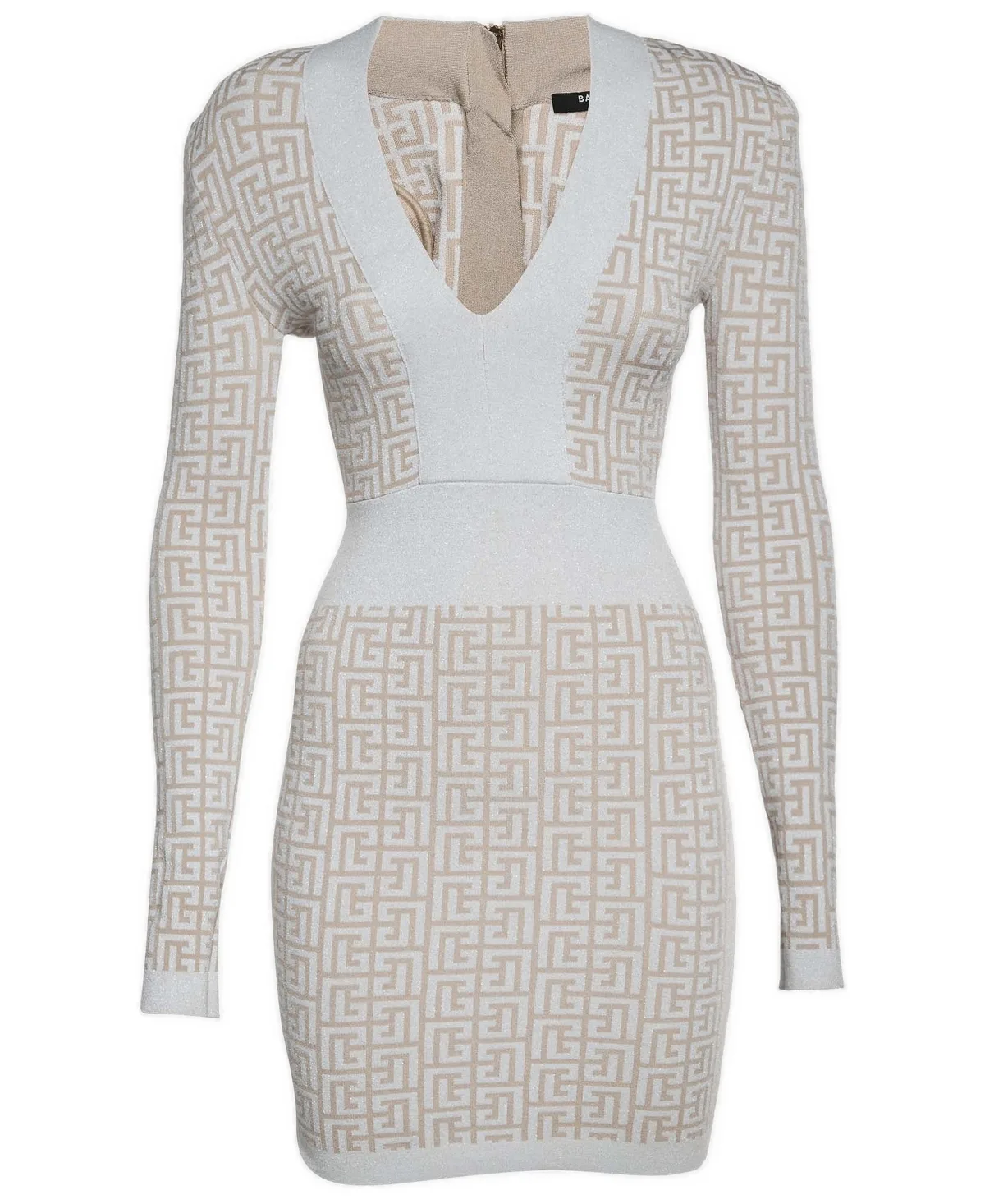 Pre-Owned Balmain Monogram Jacquard Lurex Knit Long-Sleeve Dress by Balmain