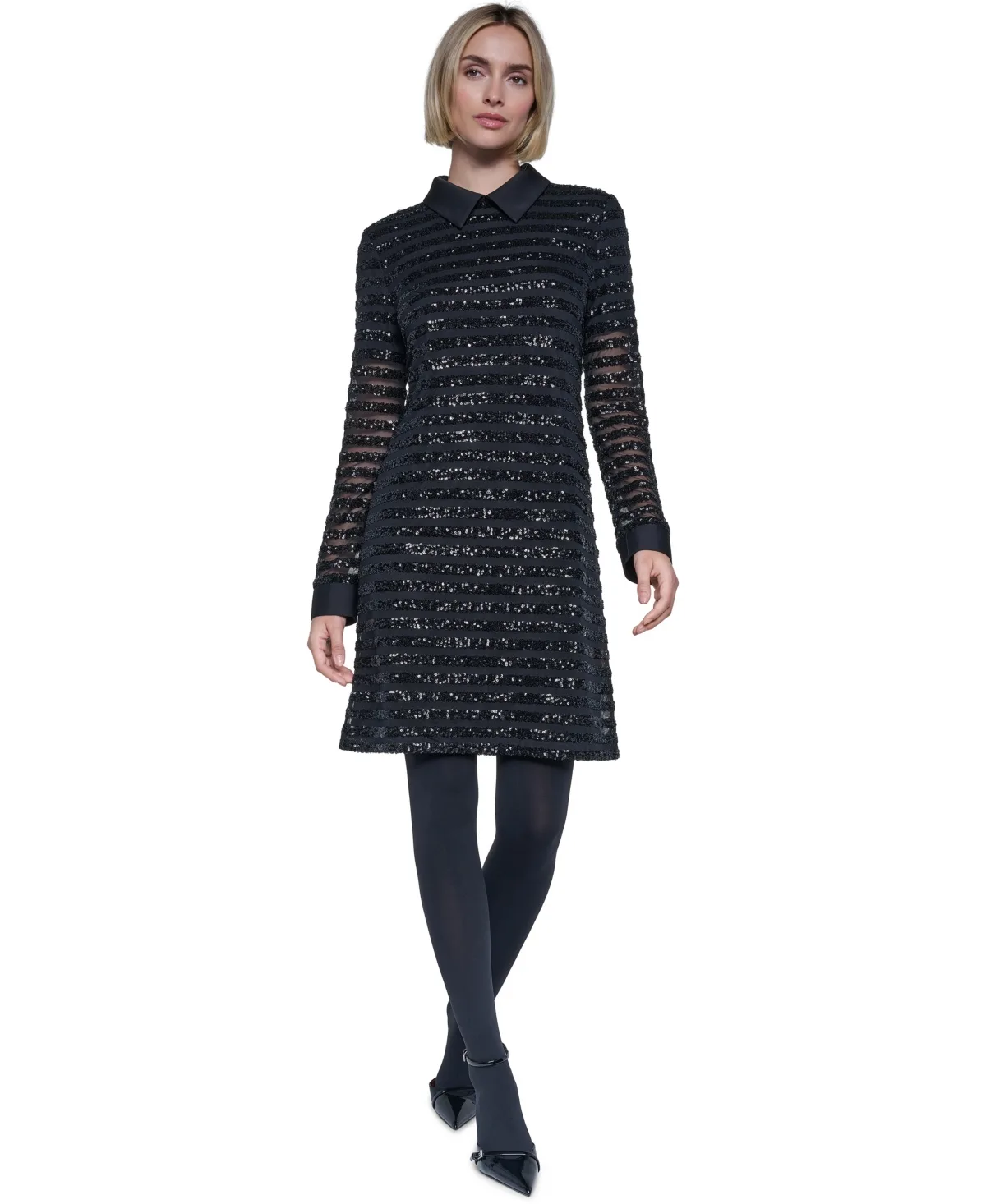 Sequin Collared Long-Sleeve Shirt Dress by Sonia Rykiel