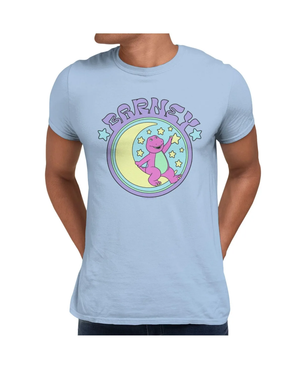 Sitting on Crescent Moon Starry Sky Crewneck Short-Sleeve T-Shirt by Barney