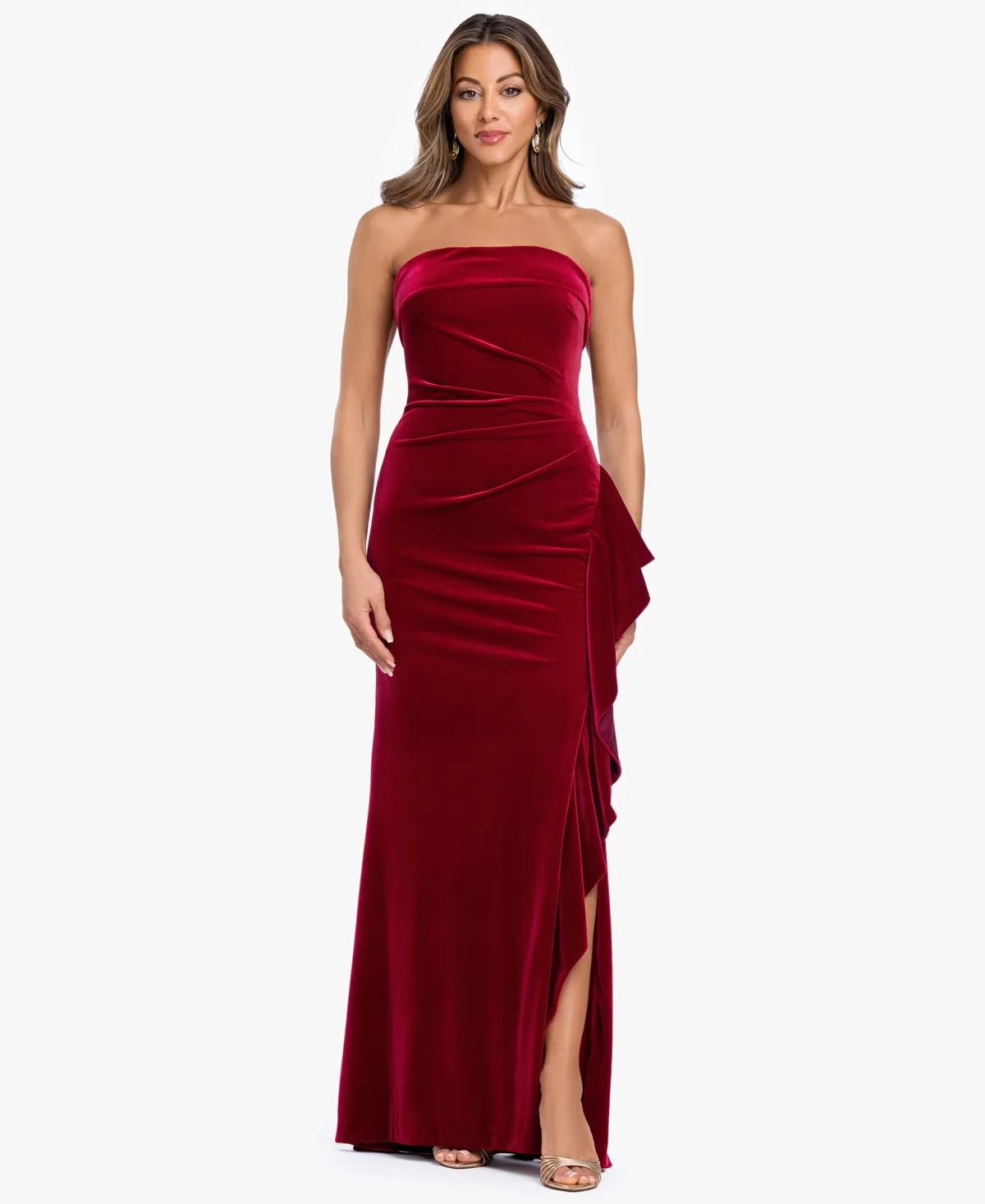Stretch Velvet Strapless Gown by Xscape