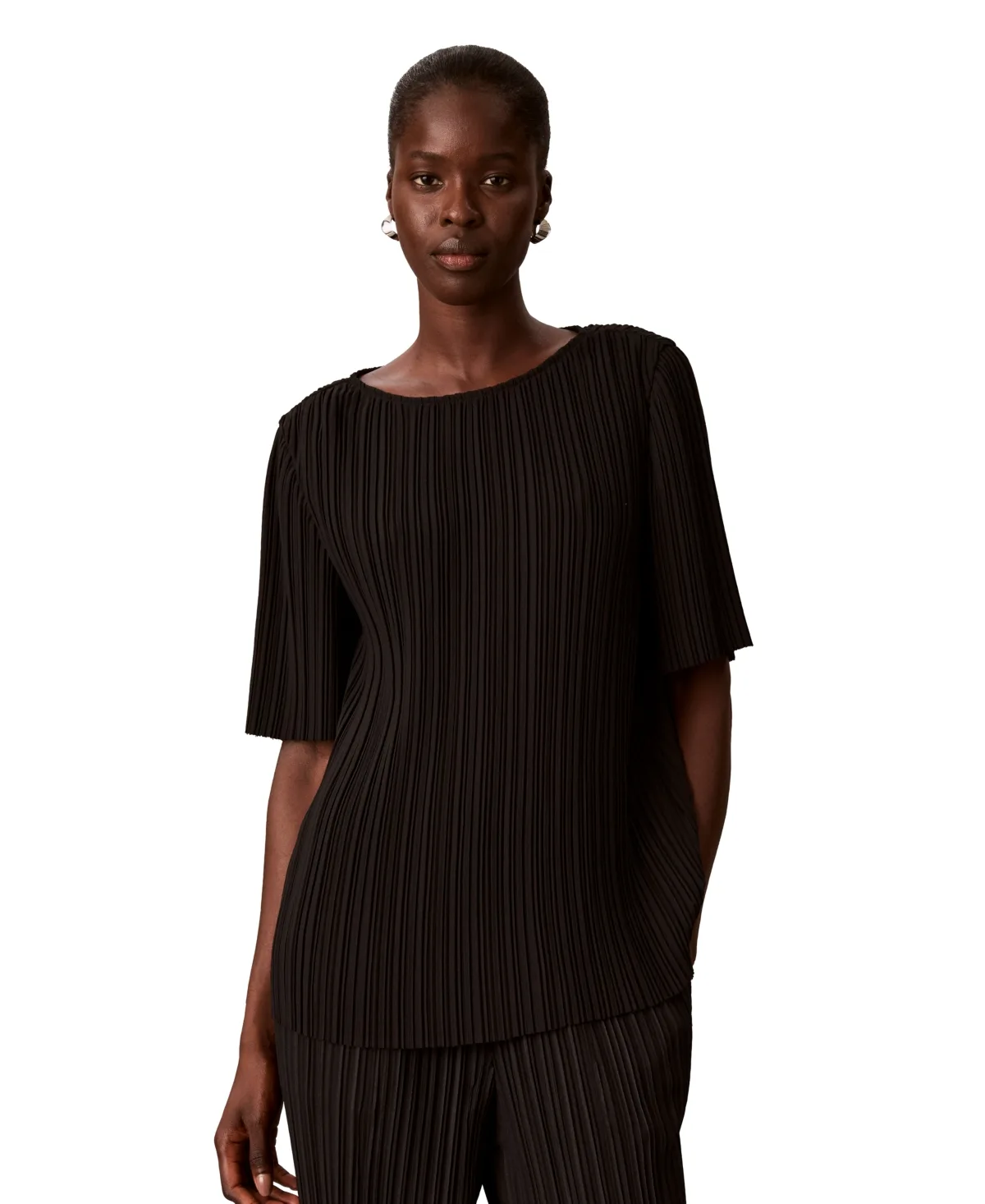 Boat Neck Plisse Tunic by Calvin Klein