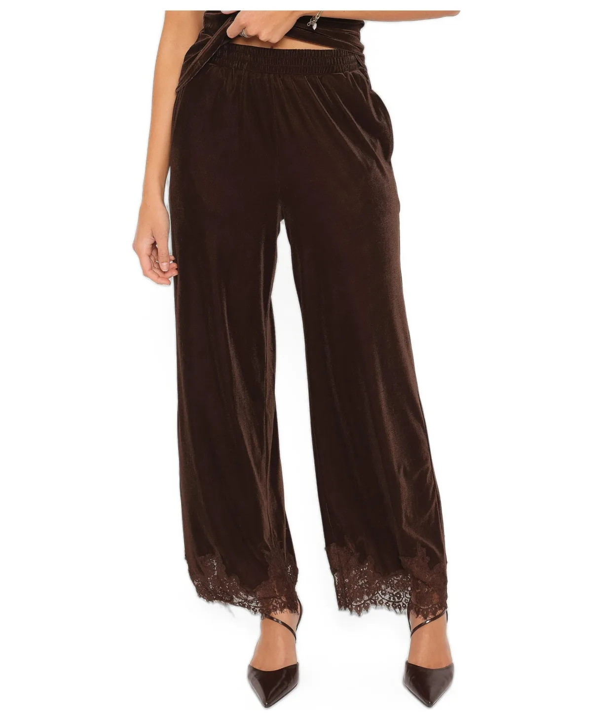 Layton High-Rise Wide-Leg Lace-Trim Velvet Pants by Petal and Pup