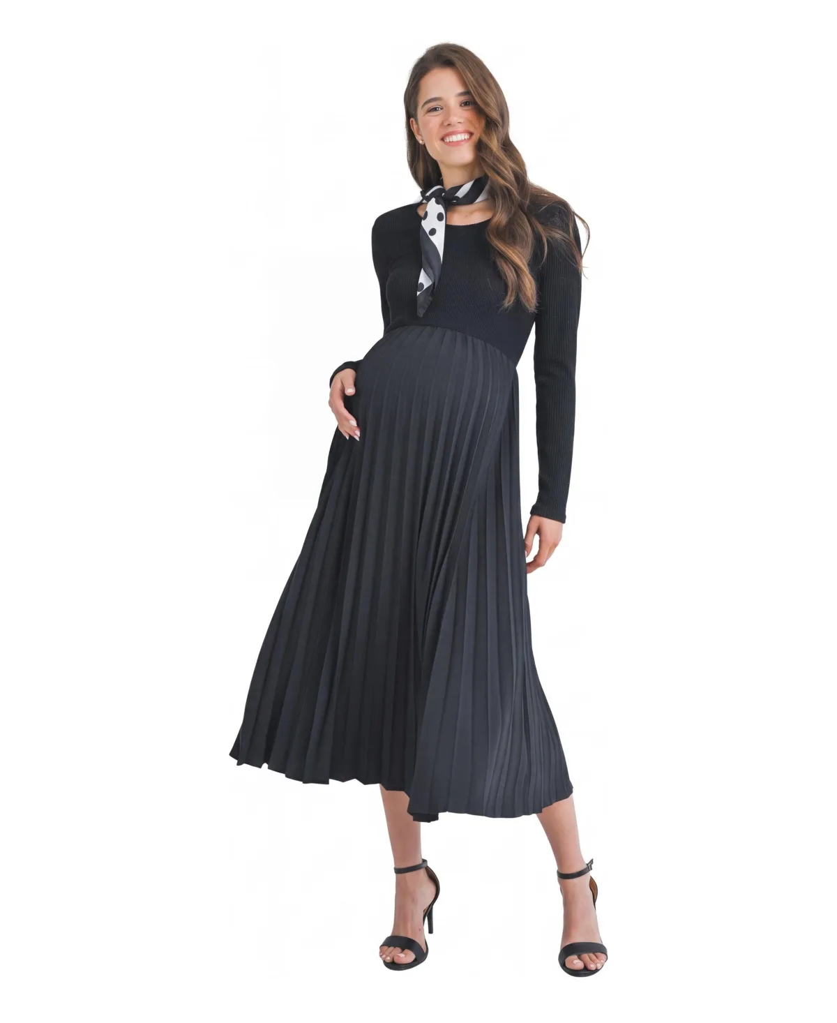 Empire-Waist Pleated Midi Dress by Hello Miz