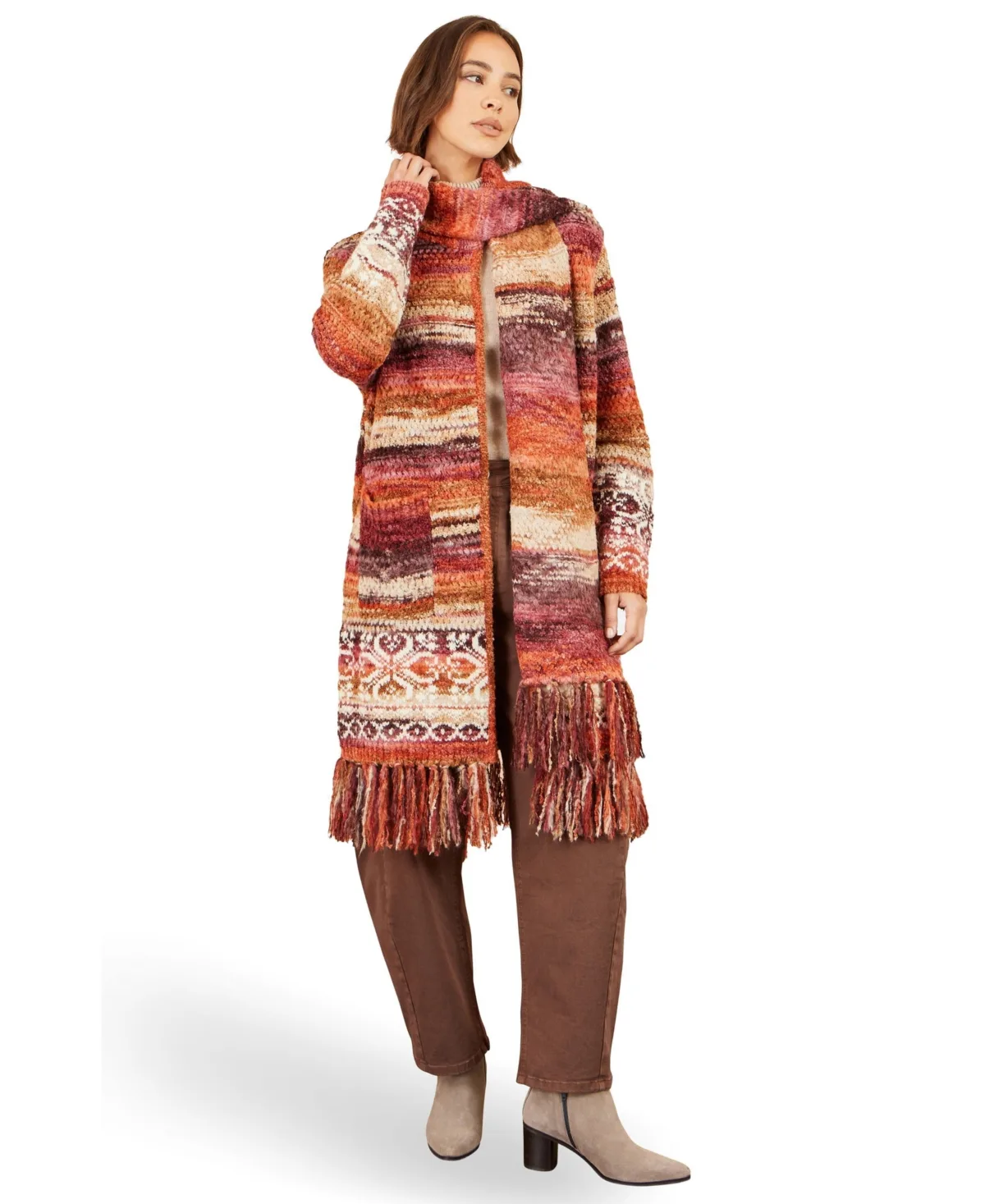Fringed Draped Maxi Scarf Cardigan by Yumi
