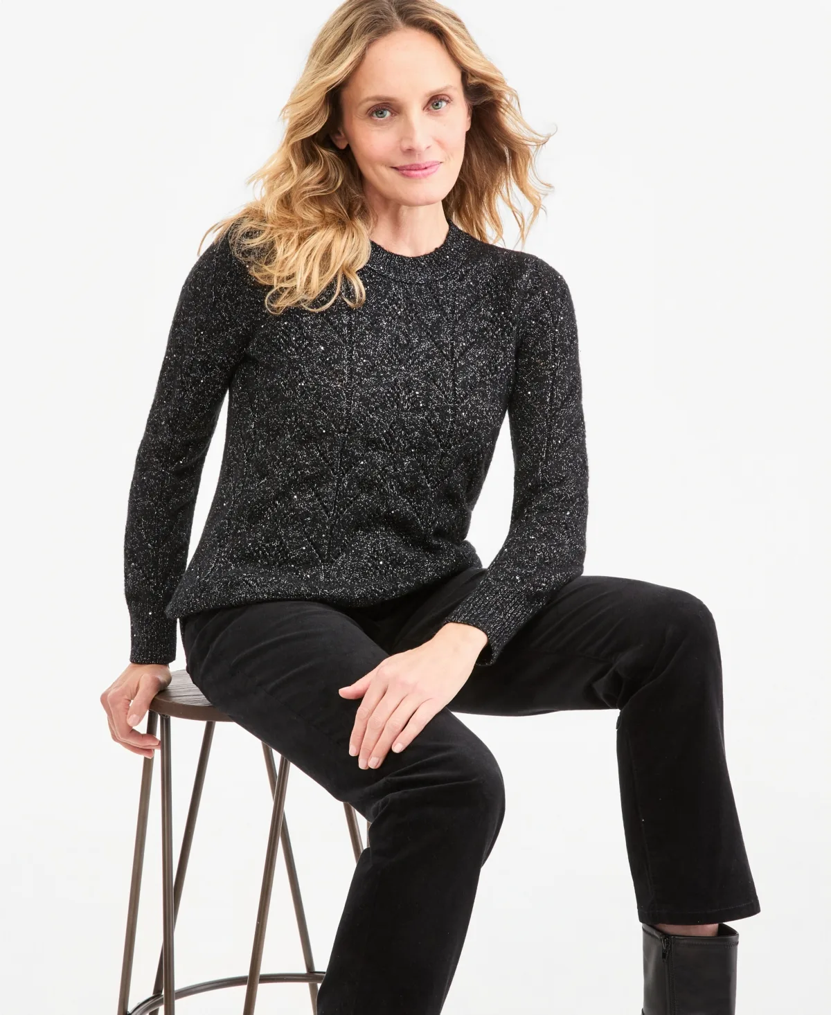 Shine Pointelle Crewneck Sweater by Style & Co