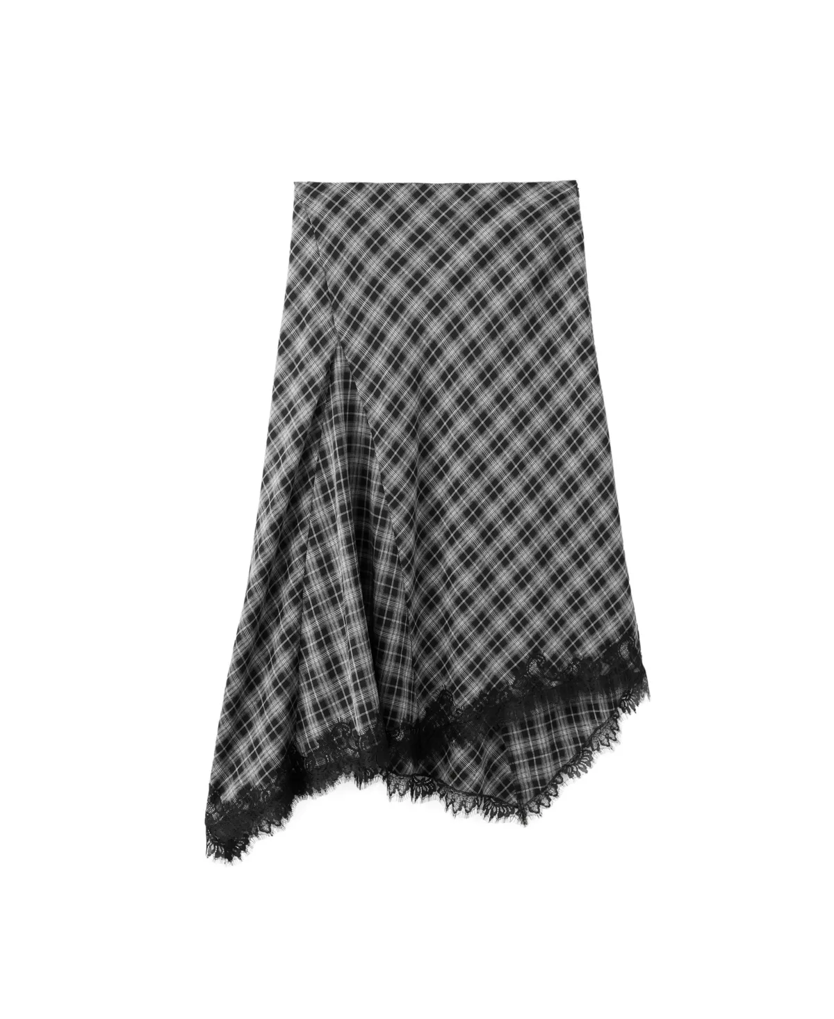 Plaid Midi Lace-Trim Skirt by Mango