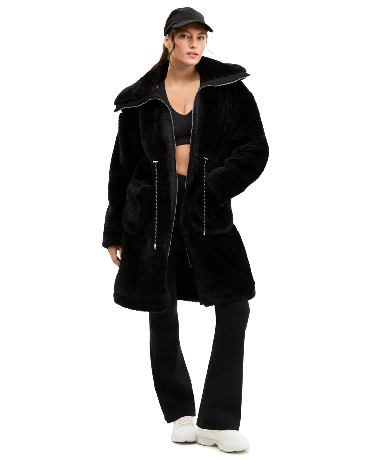 Faux Fur Sherpa Mid-Length Jacket by Id Ideology