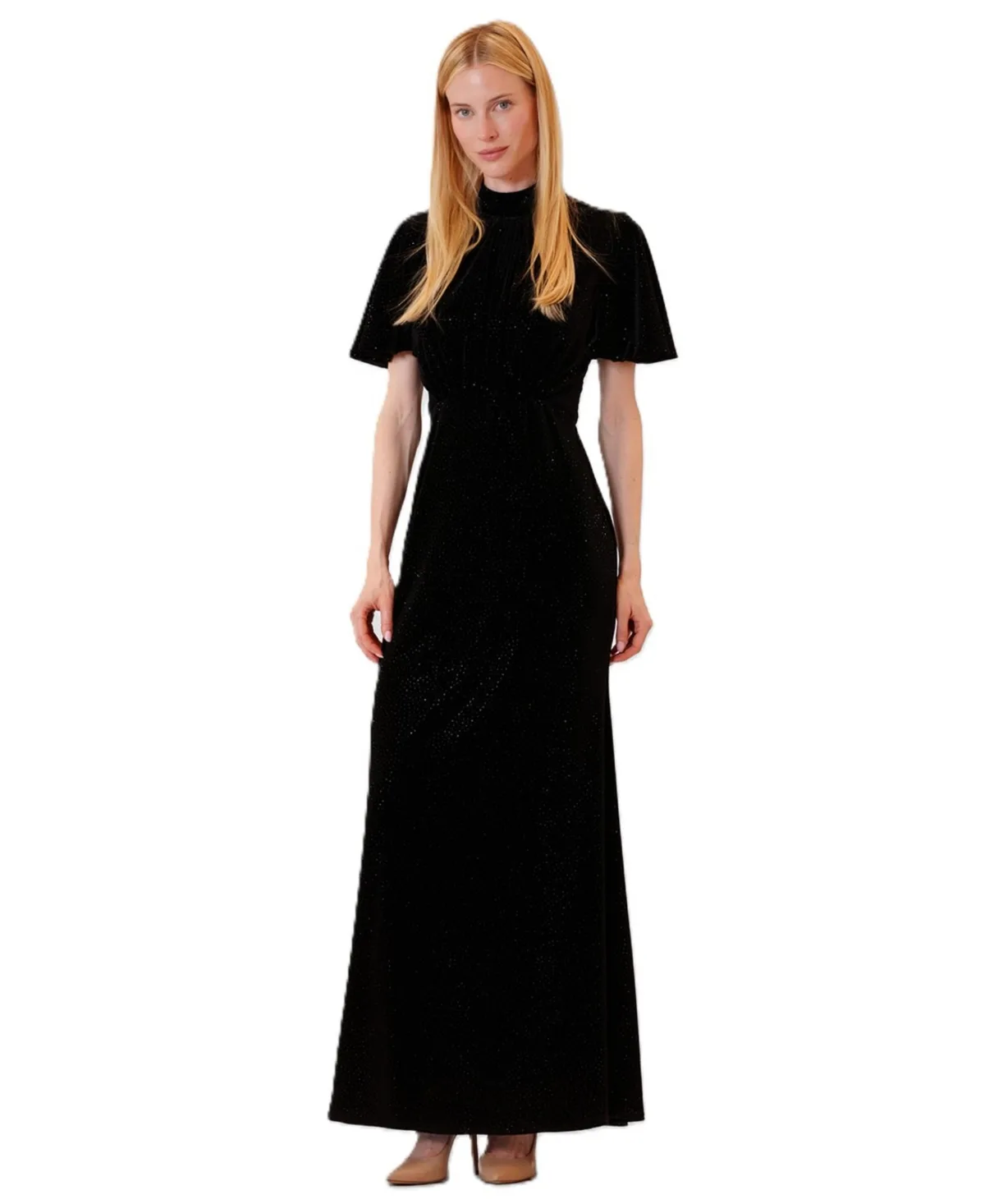 Julia Jordan Short-Sleeve Velvet Long Dress with Ruched Waist by Jordan