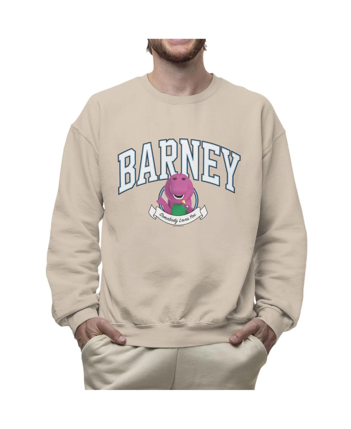 Somebody Loves You Varsity Graphic Crewneck Long-Sleeve Sweatshirt by Barney