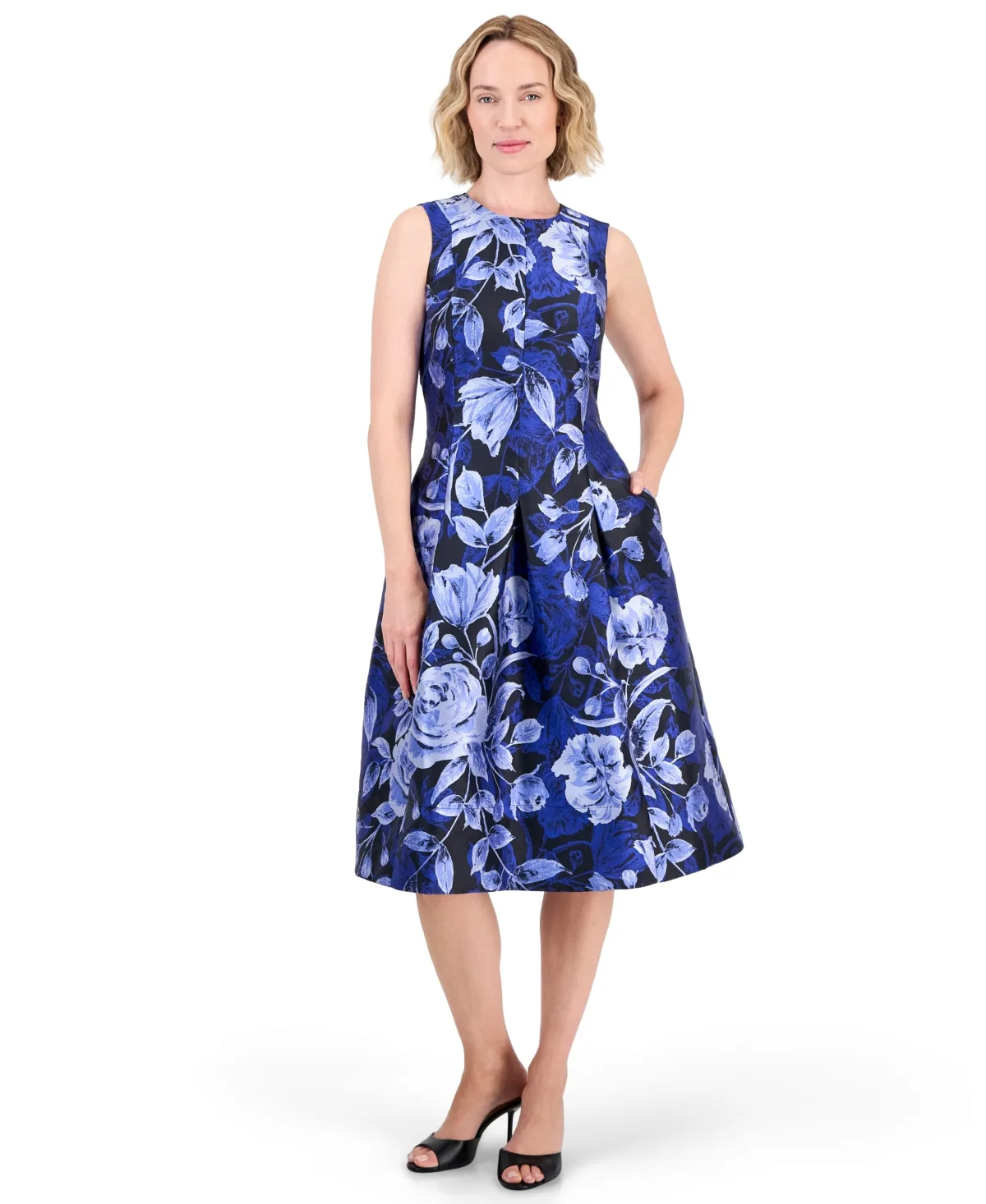 Floral-Print Box-Pleated Midi Dress by Kasper