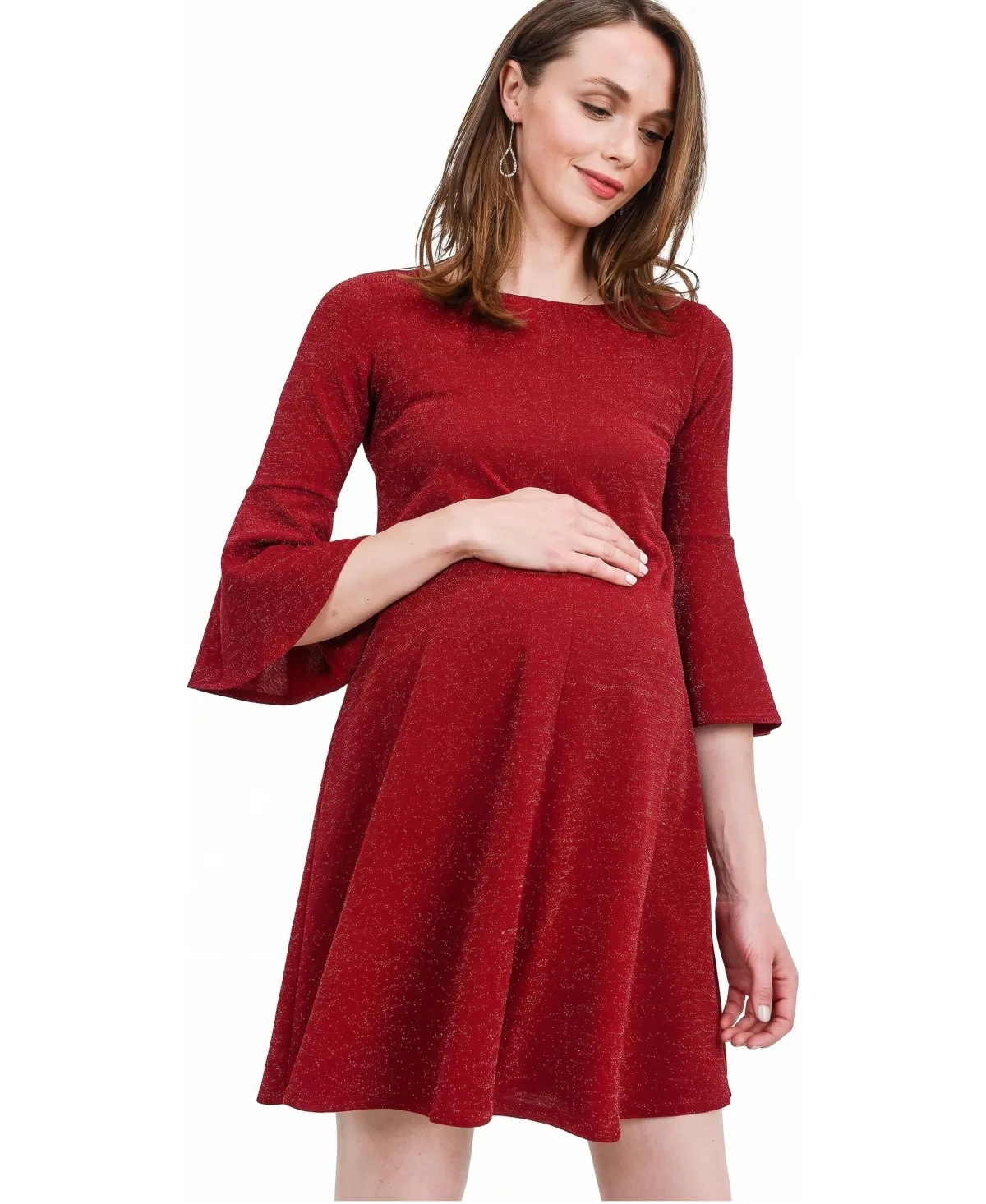 Maternity Lurex Bell Sleeve A-Line Knee-Length Dress by Hello Miz