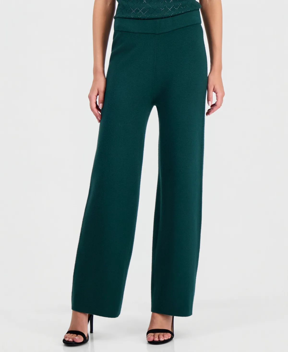Heatset Sweater Wide-Leg Pull-On Knit Pants