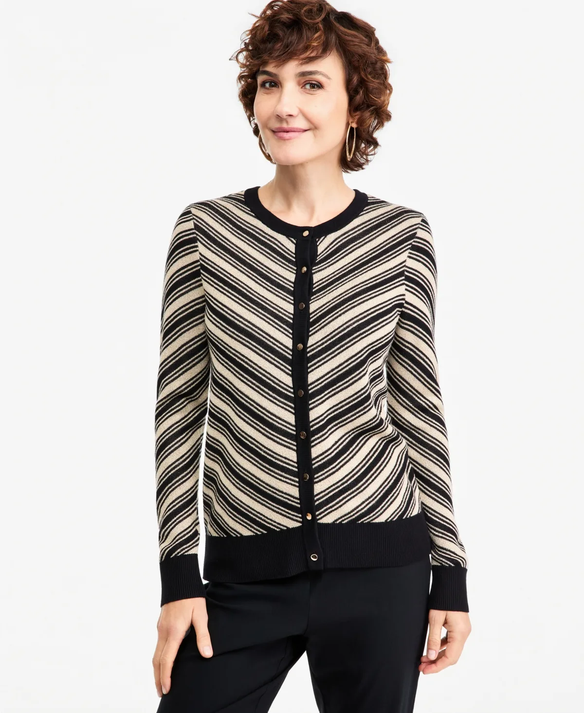 Petite Long-Sleeve Stripe Cardigan Sweater by JM Collection