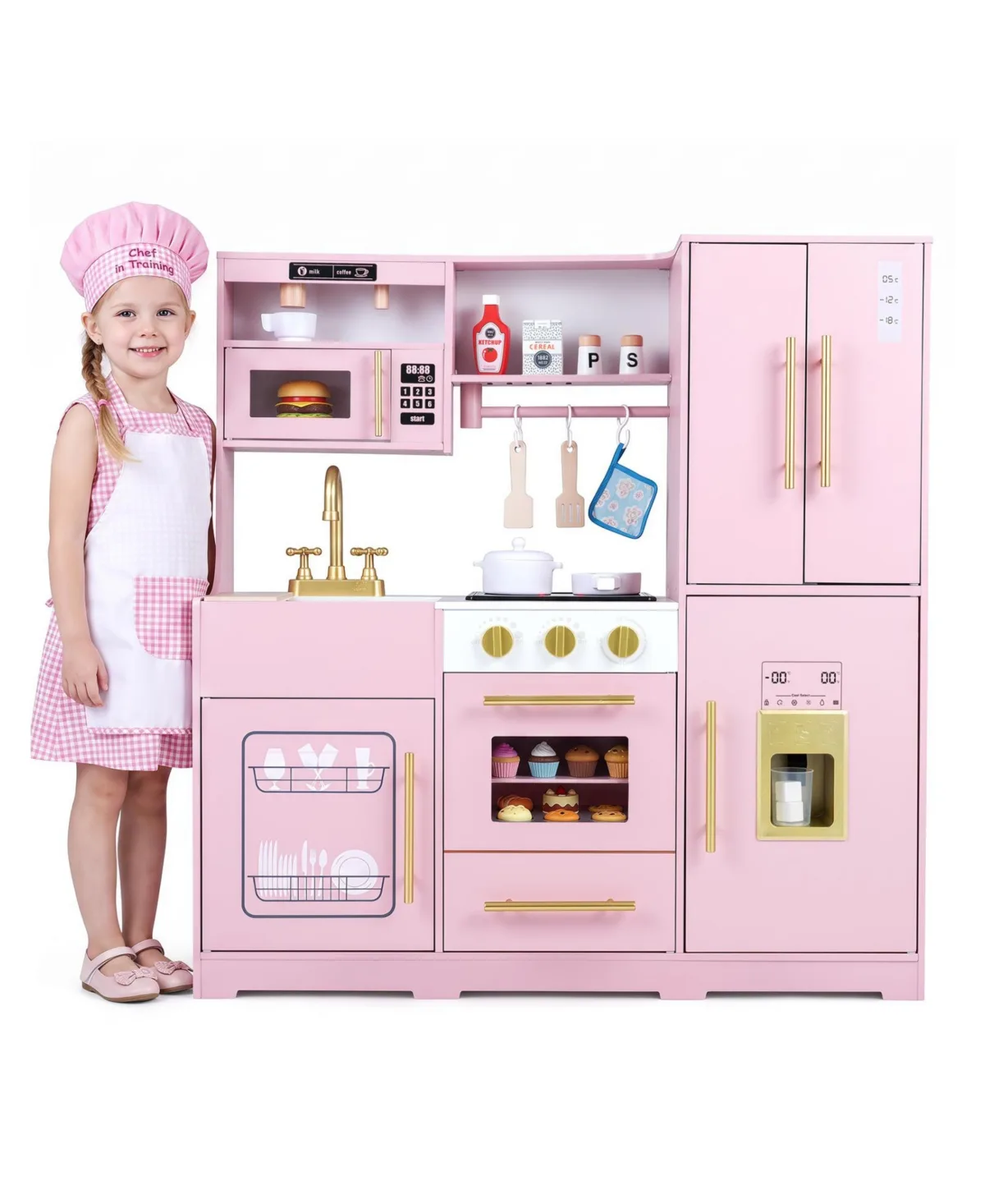 Mecale Wooden Fridge, Bakery Oven & Microwave Play Kitchen, Ages 3+ by Mecale
