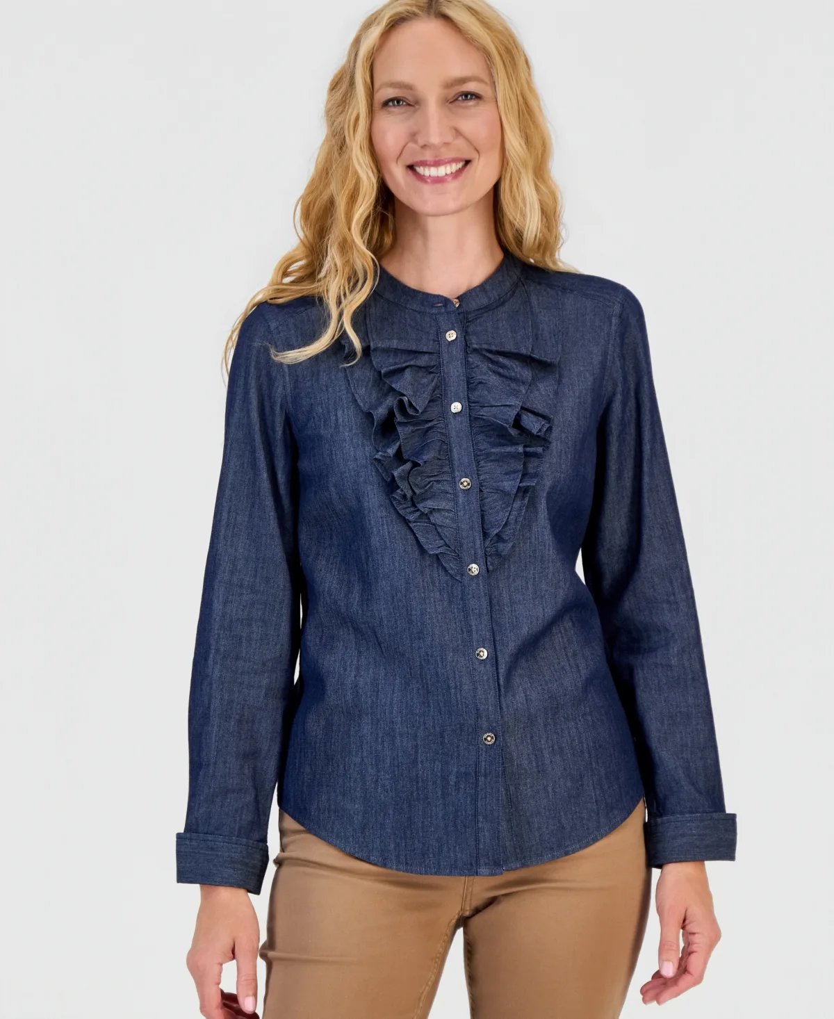 Long-Sleeve Ruffle Chambray Blouse by Nautica