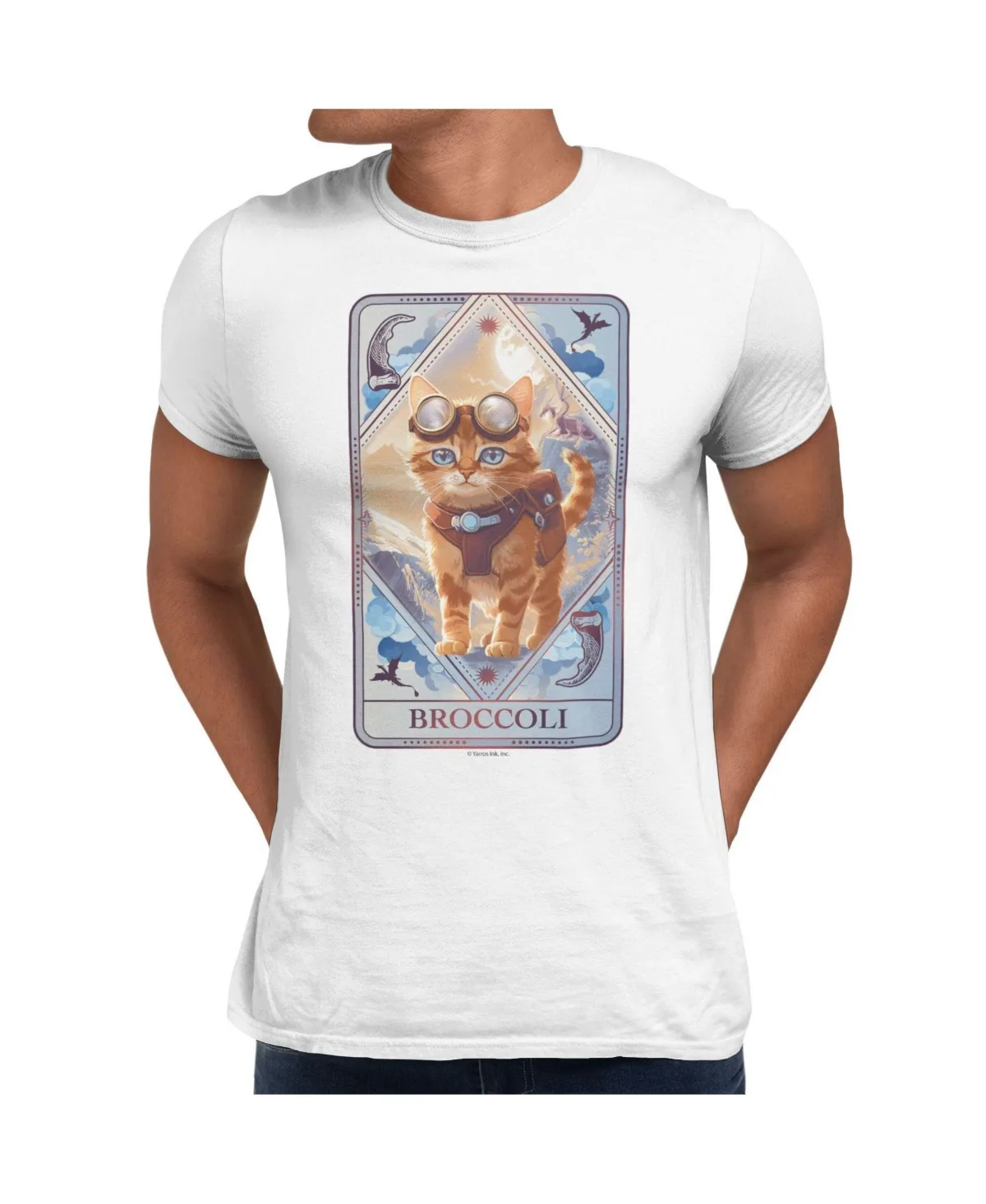 The Empyrean Broccoli Adventure Cat Card Graphic Crewneck T-Shirt by Fourth Wing