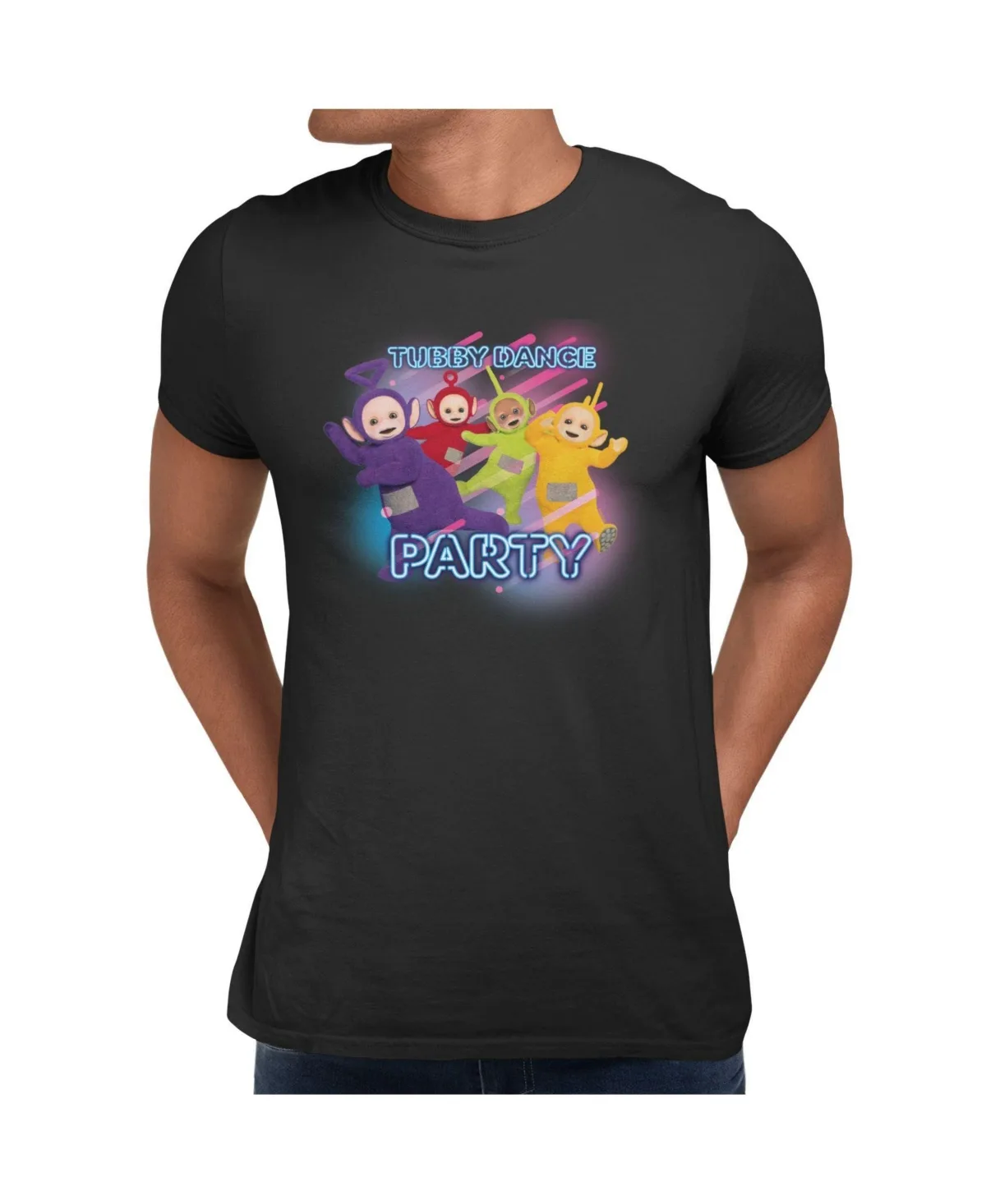 Teletubbies Tubby Dance Party Characters Group Graphic Crewneck T-Shirt by Teletubbies