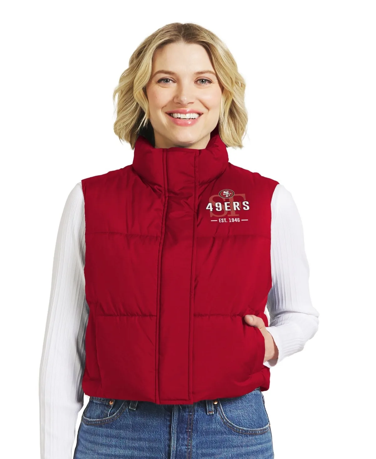San Francisco 49ers Cropped Puffer Full-Zip Vest by Wear by Erin Andrews