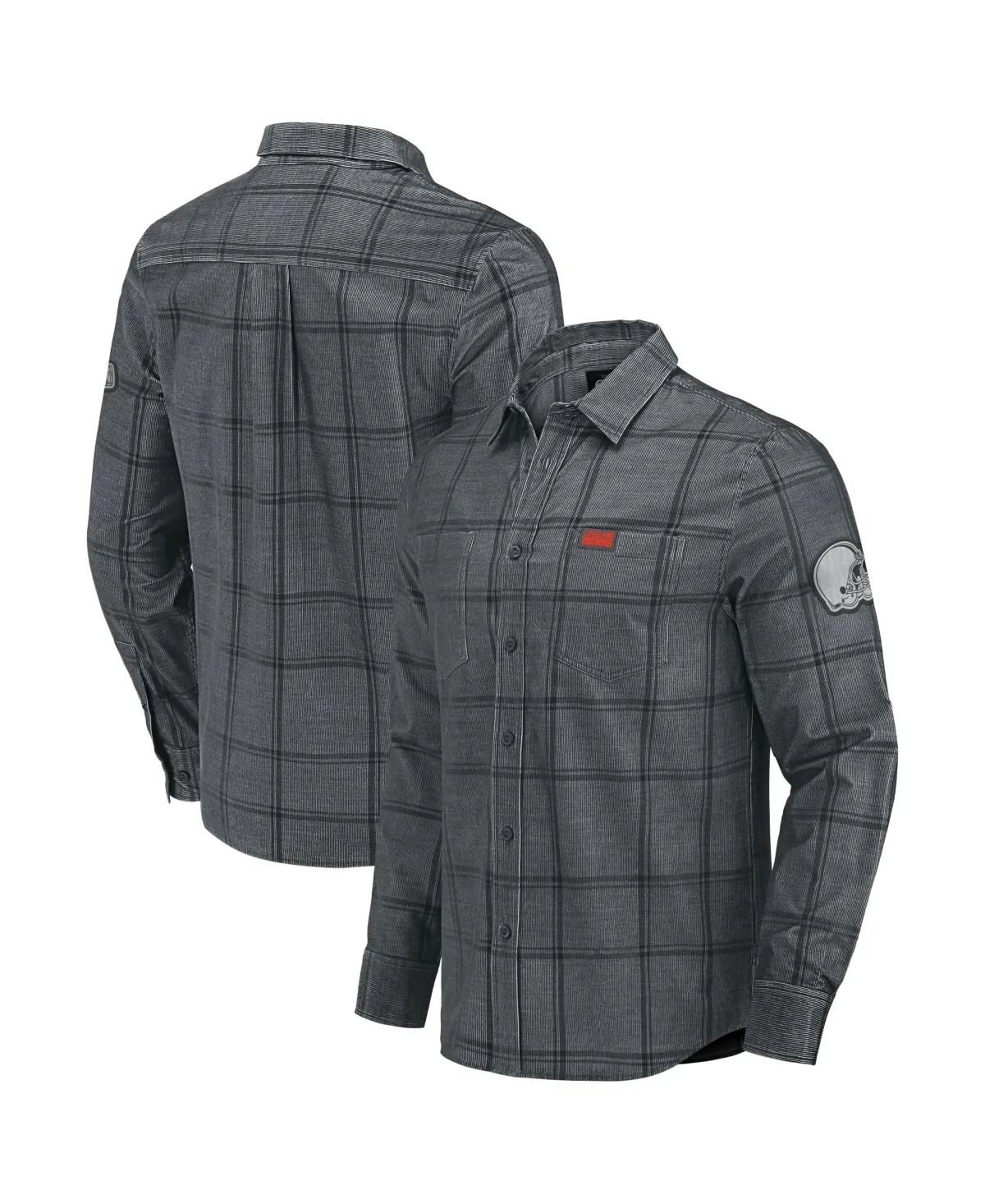 Darius Rucker Collection by Fanatics Gray Cleveland Browns Micro Corduroy Plaid Button Up Shirt by Fanatics