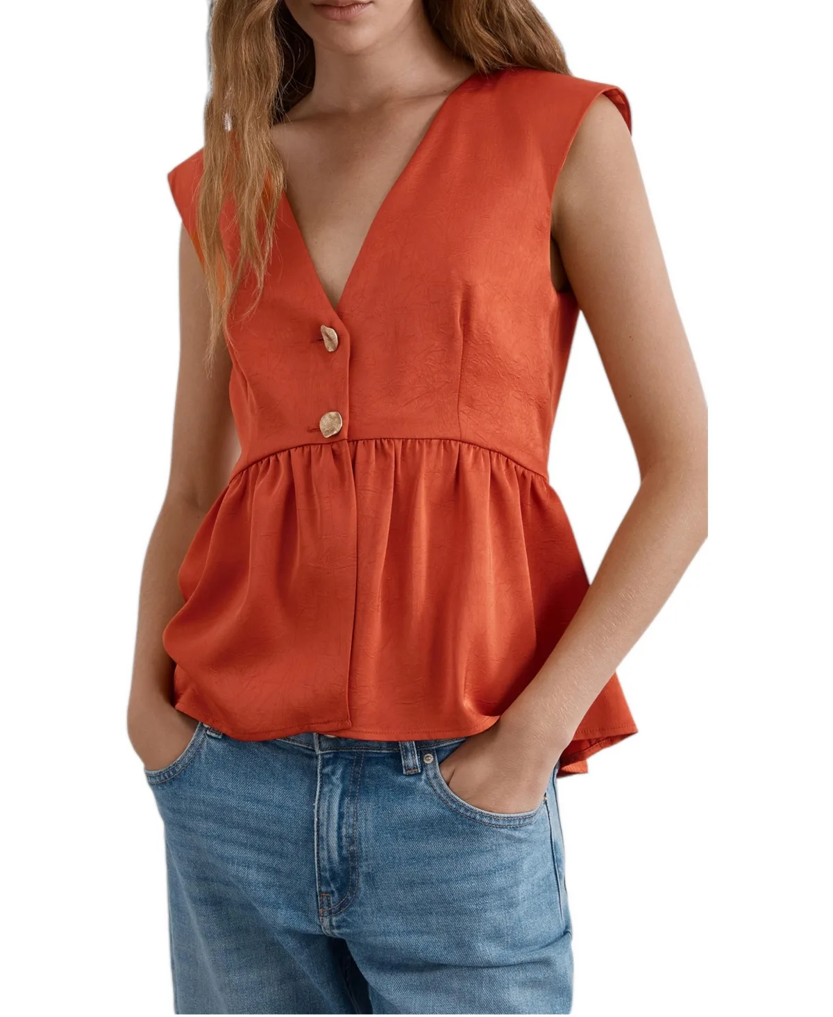 Satin V-Neck Peplum Top