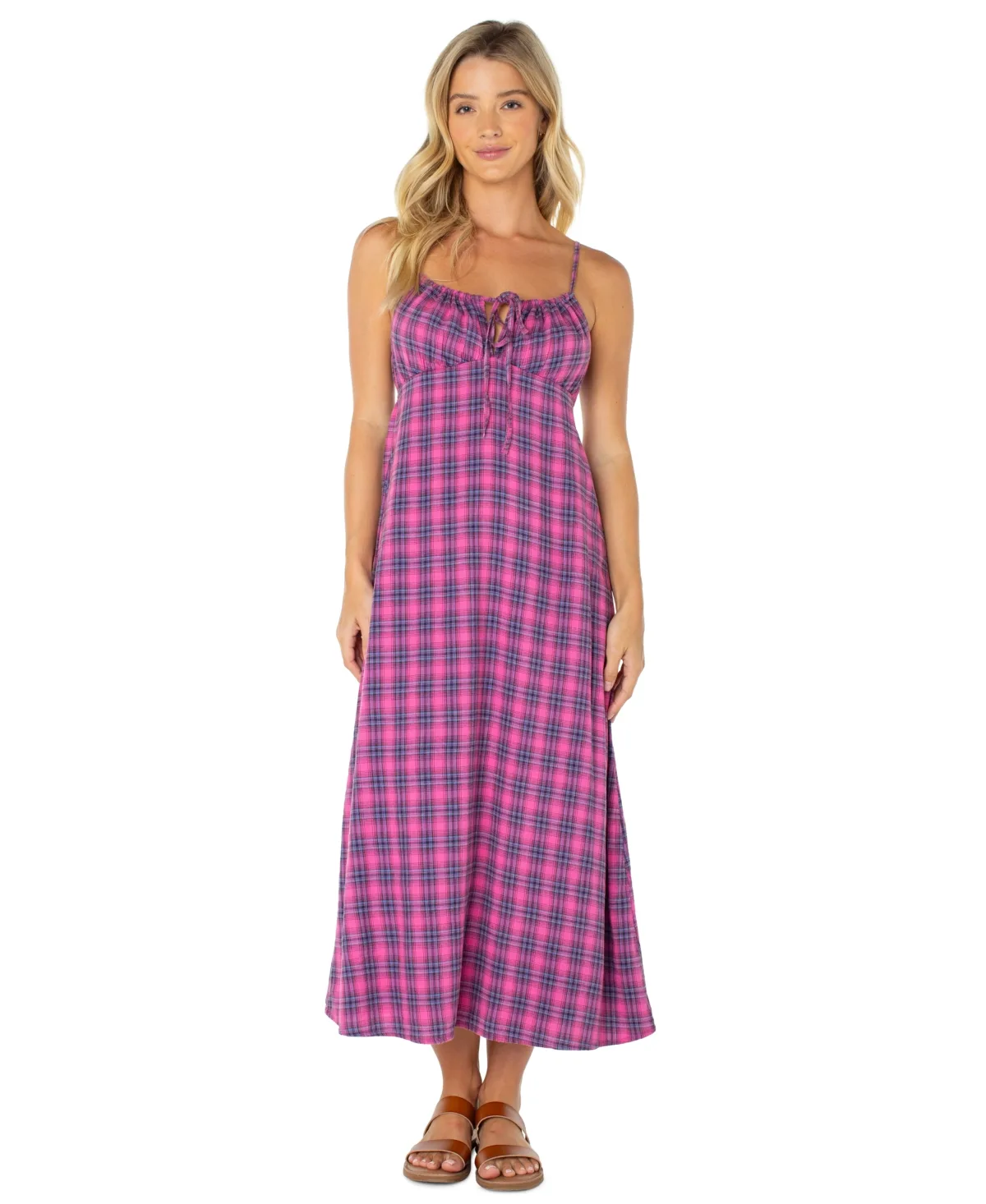 Late Night Plaid Spaghetti Strap Midi Sundress by Roxy