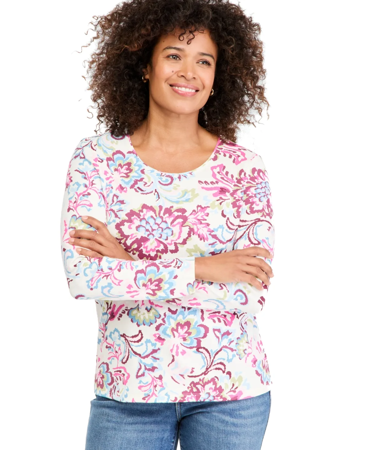 Printed Long-Sleeve Scoop Neck Top by Style & Co